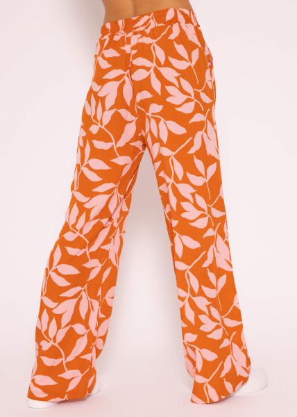 Viskose Hose mit Print, orange/rosa