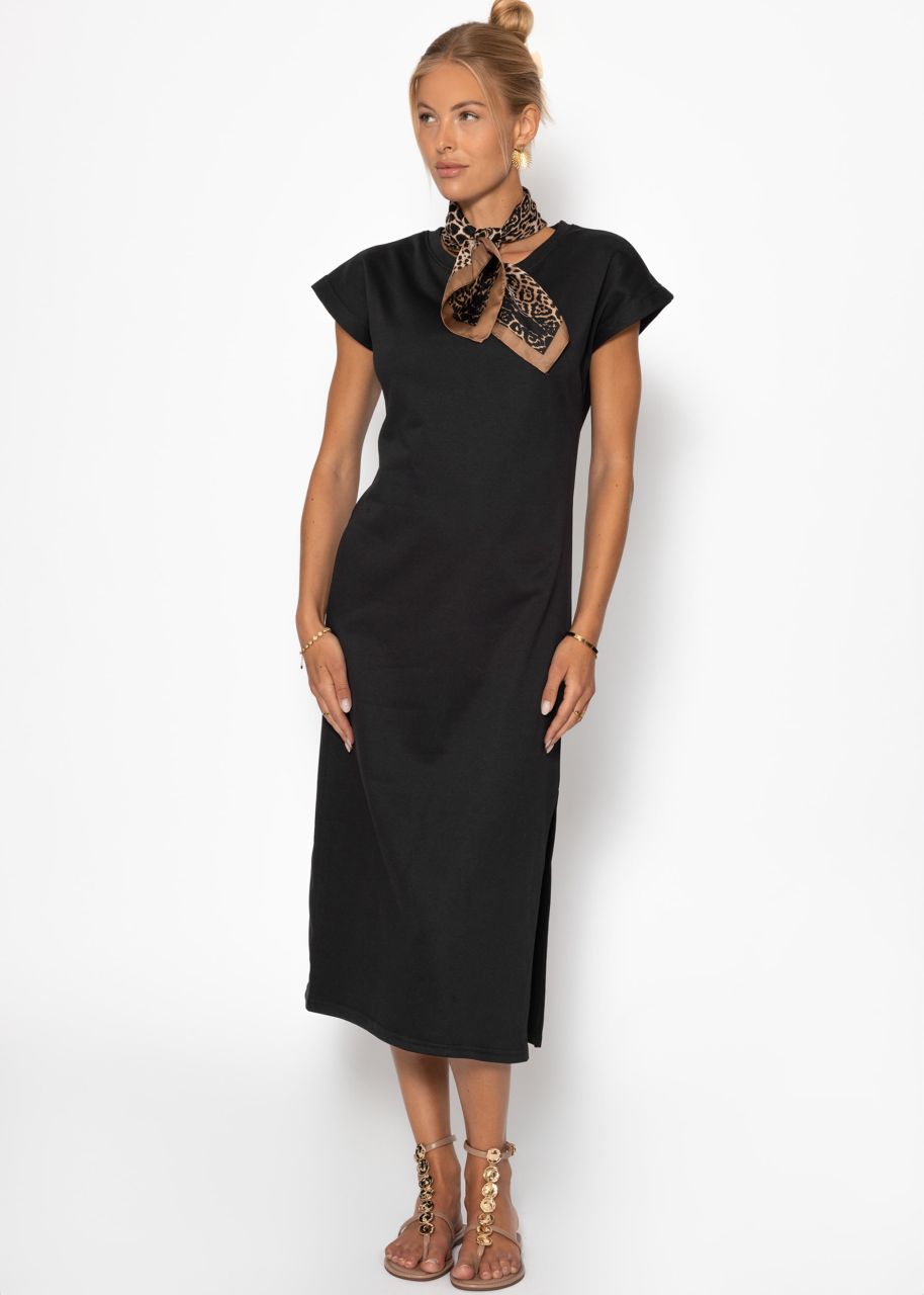 Langes Sweatkleid mit Schlitz - schwarz