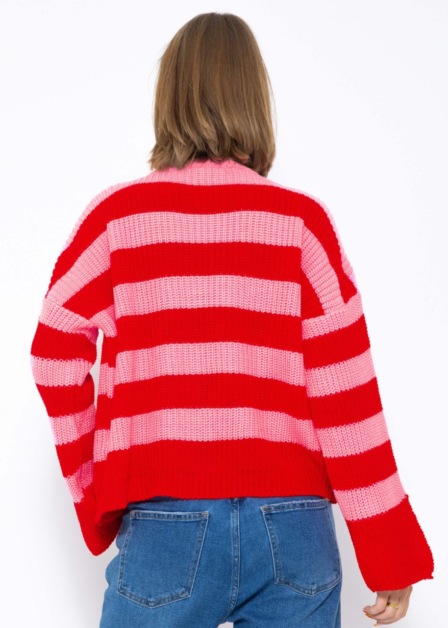 Gestreifter Pullover mit weiten Ärmel - rosa-rot