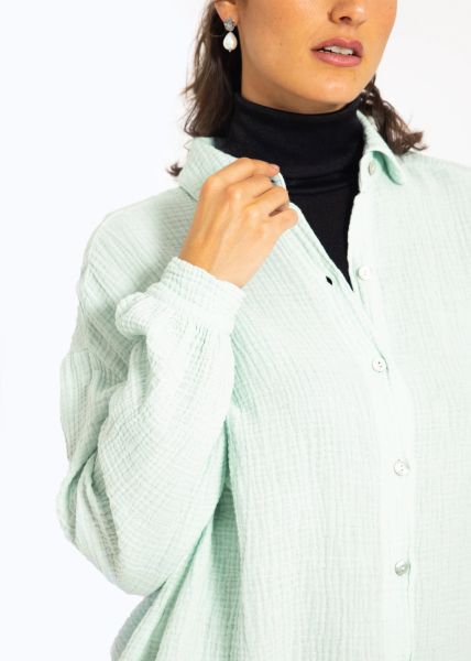 Musselin Bluse oversize, kurz, pastellmint
