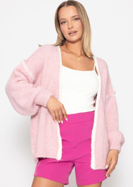 Strickjacke mit hellen Blenden - rosa