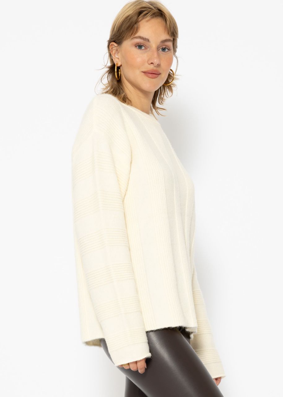 Pullover mit geripptem Streifenmuster - offwhite