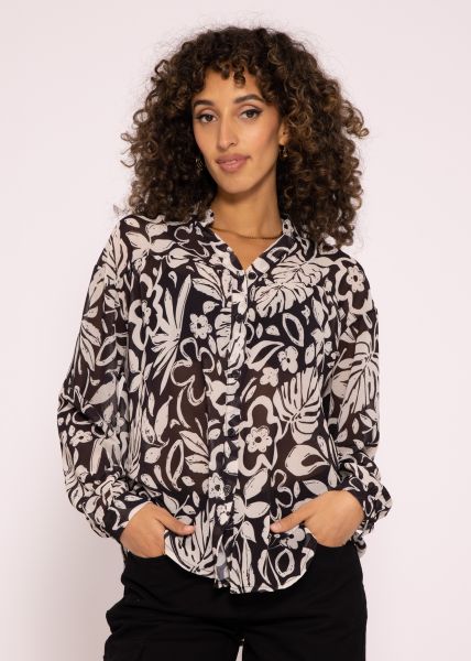 Transparente Bluse mit Print schwarz/offwhite