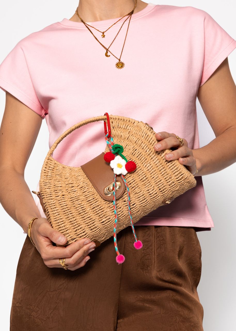 Taschenanhänger mit Kirsche und Blume - rot