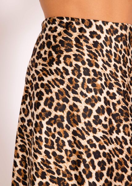 Satin Rock mit Leo-Print, braun