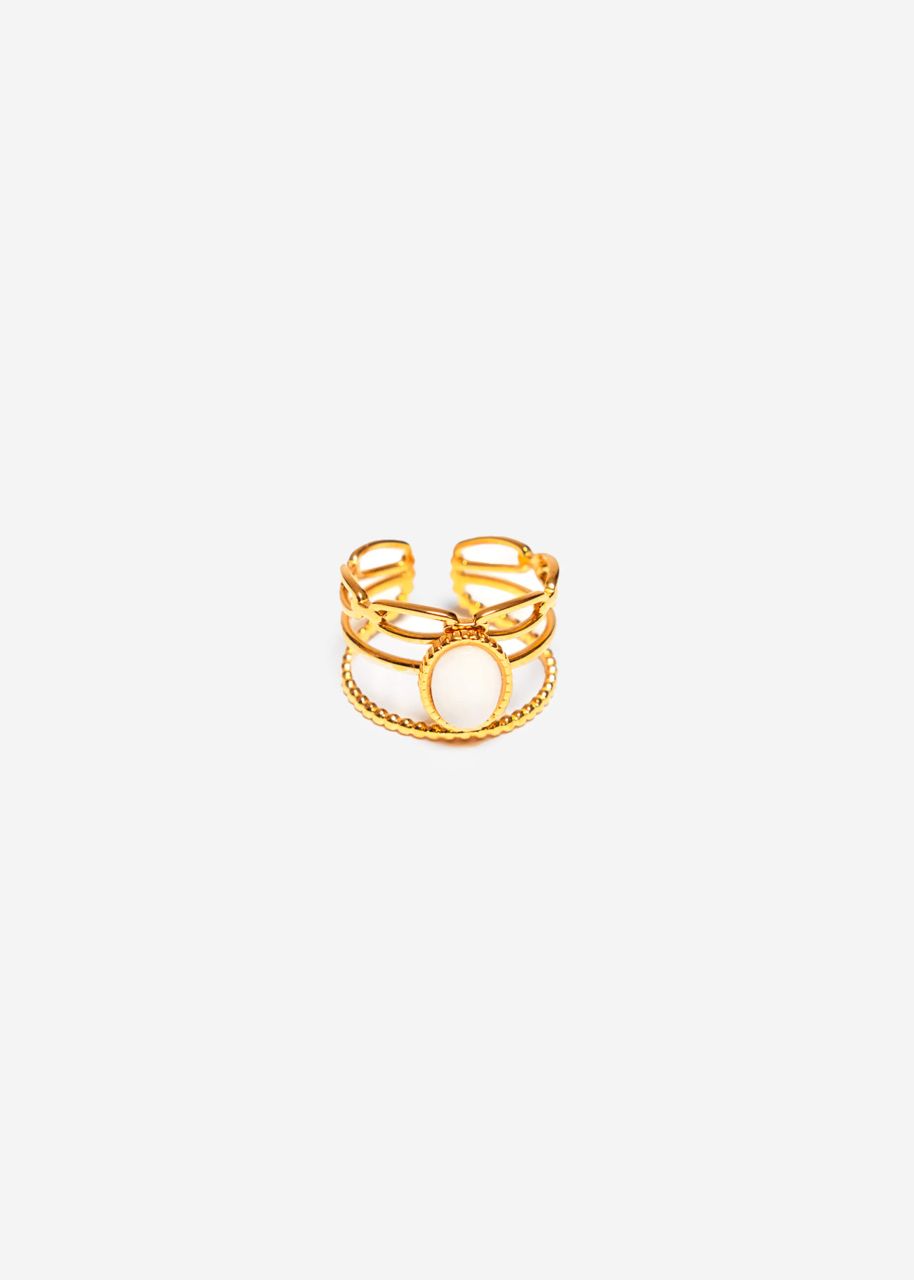 Dreigliedriger Ring mit weißem Schmuckstein - gold