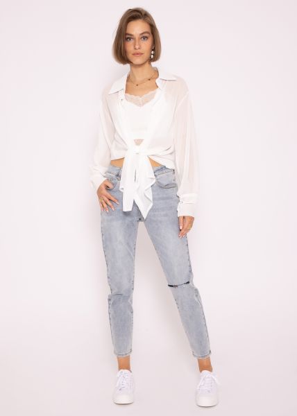 Lange, fließende Chiffonbluse, weiß