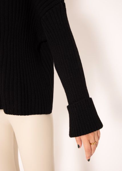Gerippter Pullover - schwarz