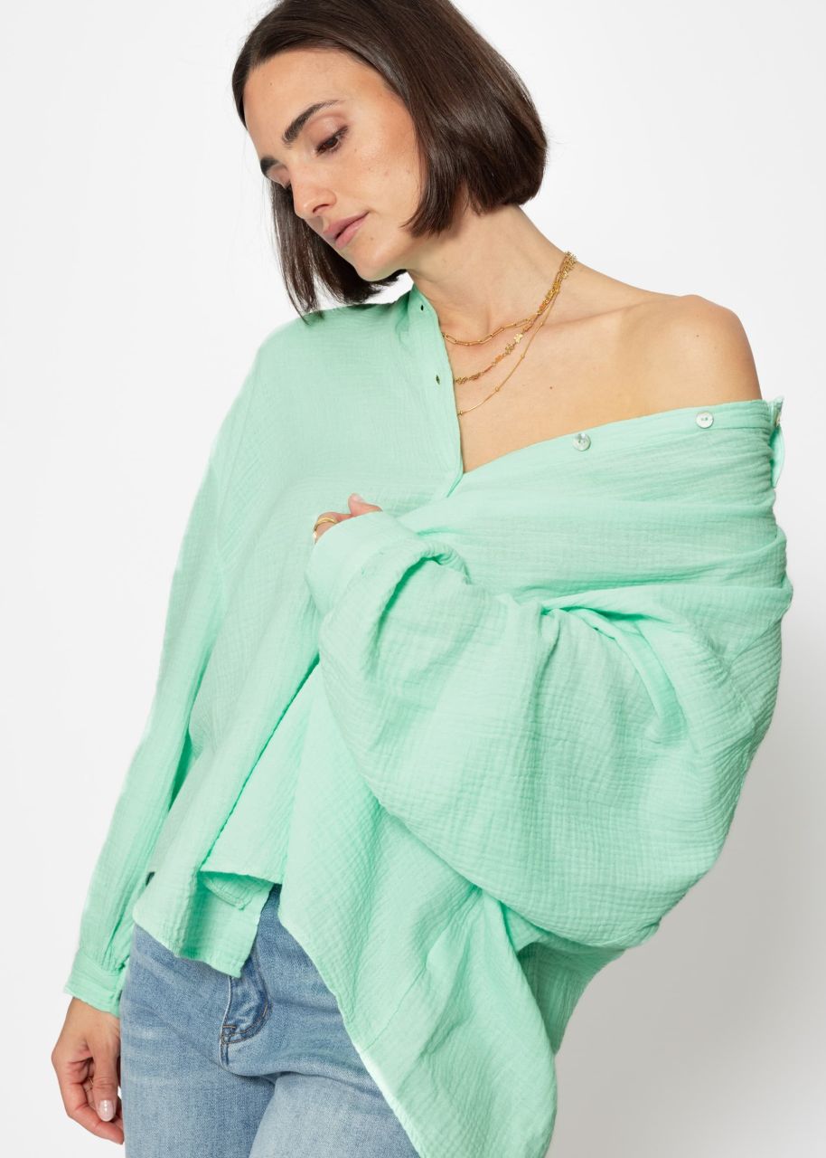 Musselin Bluse oversize, kurz, hellgrün
