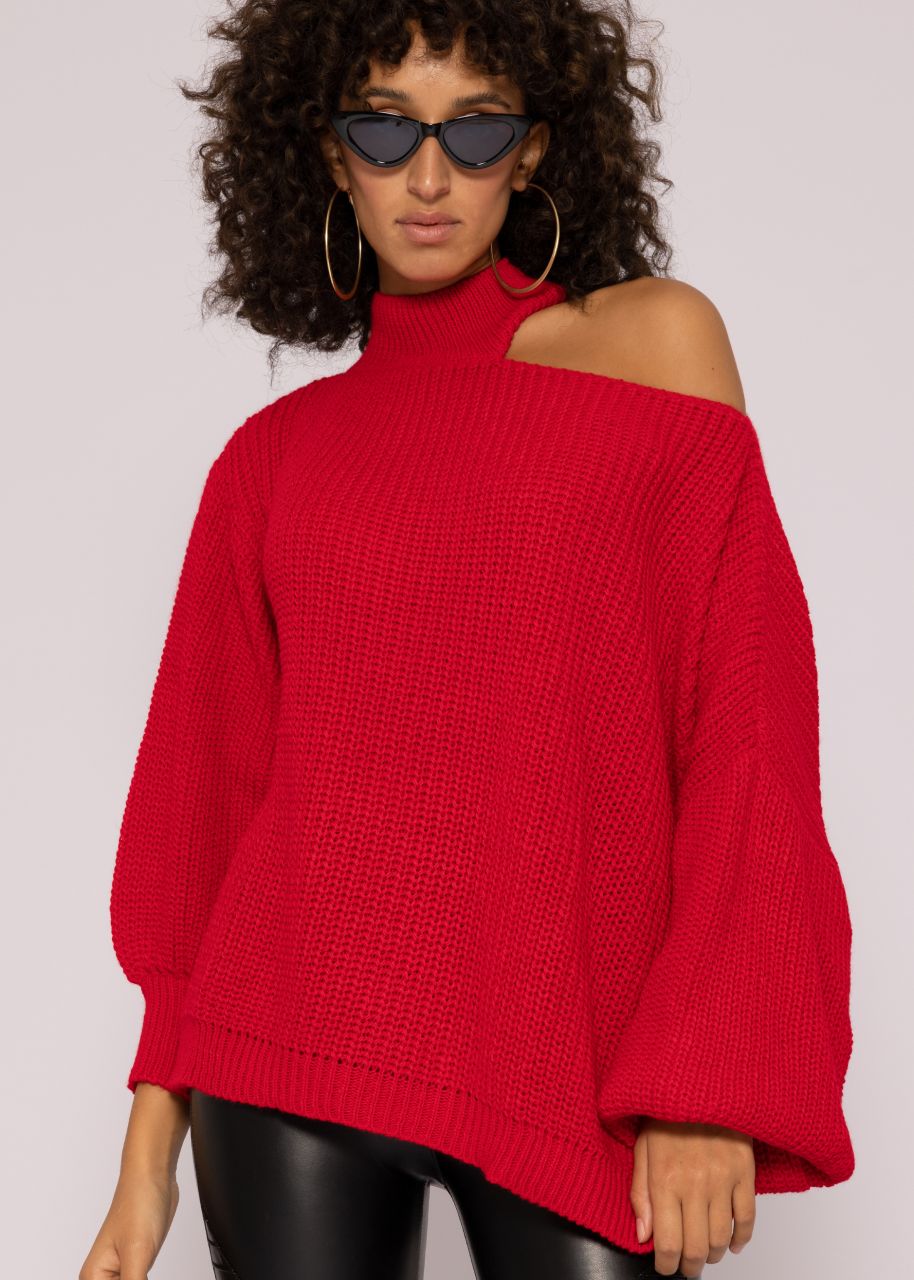 Oversize Cut-Out Pullover, rot