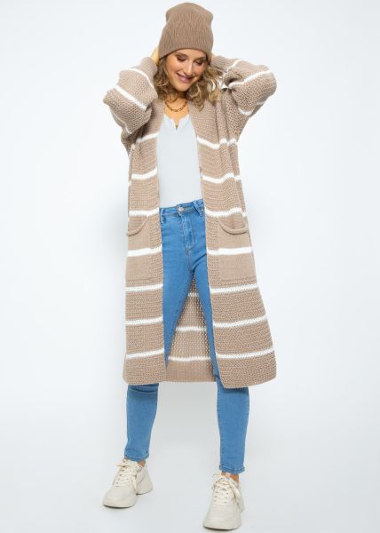 Langer Cardigan mit Streifen - beige-offwhite