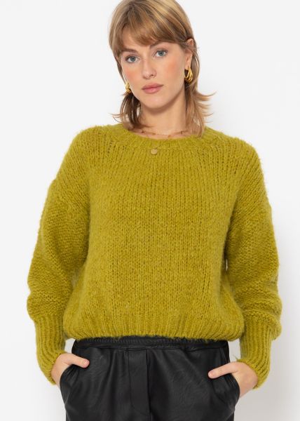 Oversize Pullover mit kontrastierendem Strickmuster - olivgrün