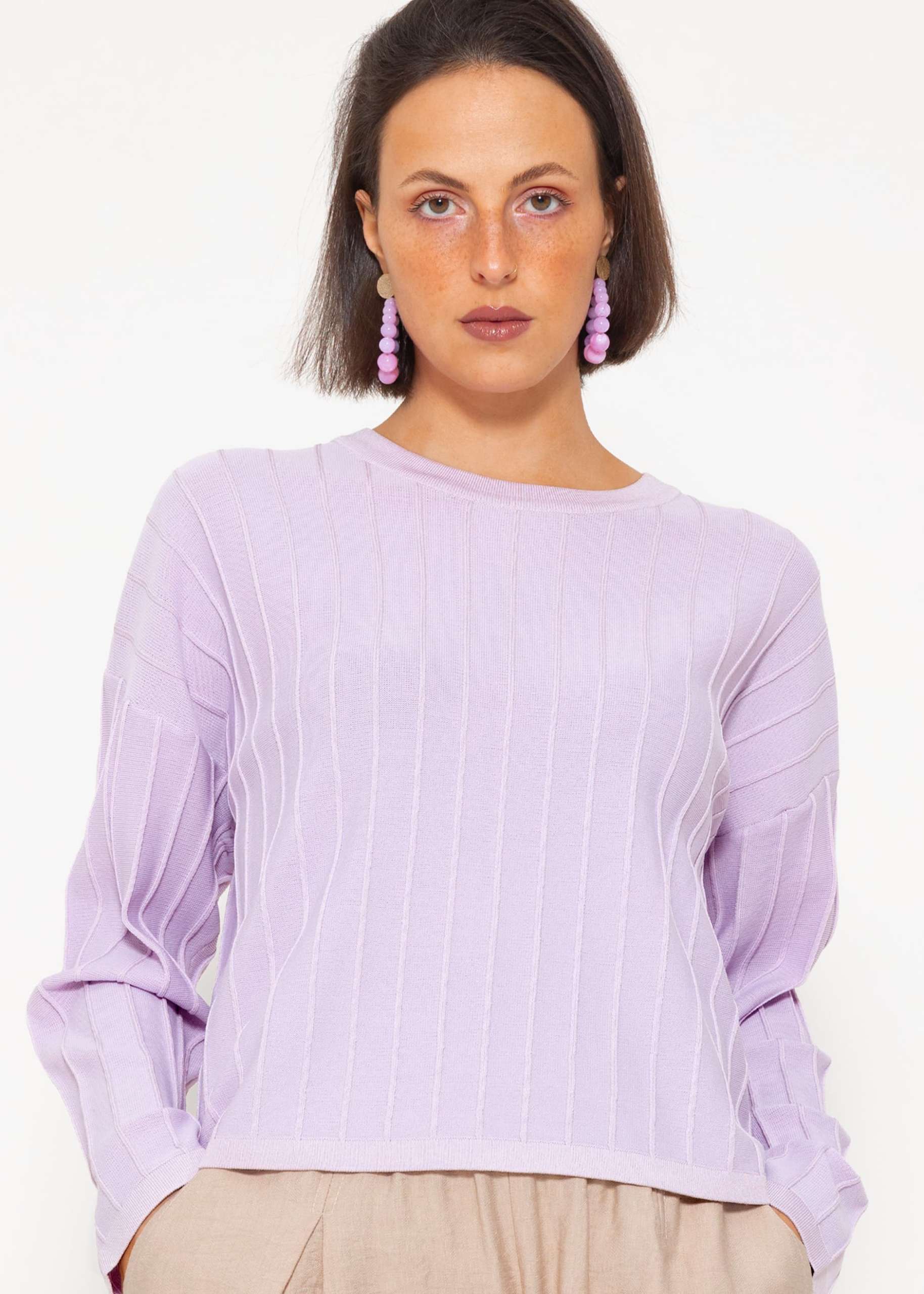 Feiner Pullover mit Rippstruktur - flieder