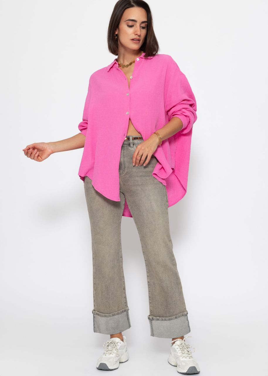 Musselin Bluse oversize, kurz, pink