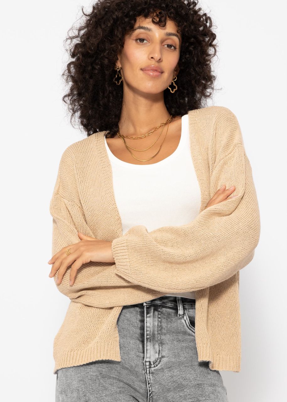 Baumwoll Cardigan mit weiten Ärmeln - beige