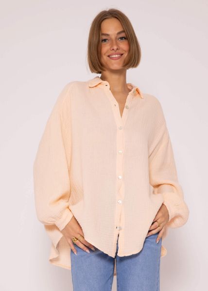 Musselin Bluse oversize, kurz, pastellapricot