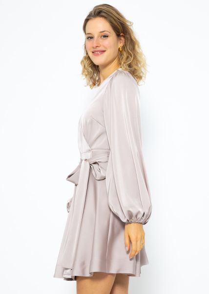 Elegantes Satin Wickelkleid - taupe