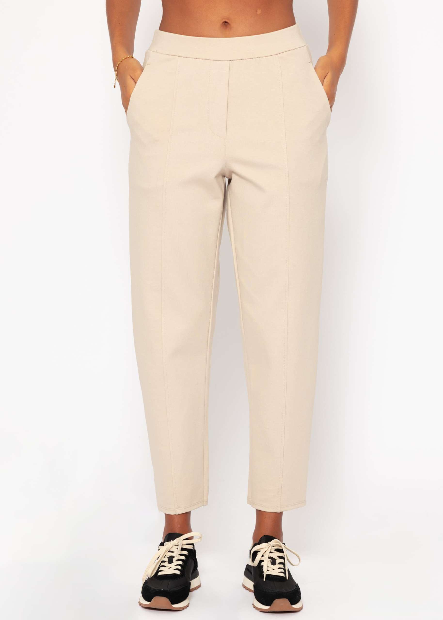 Jersey Chinos mit Ziernaht - beige