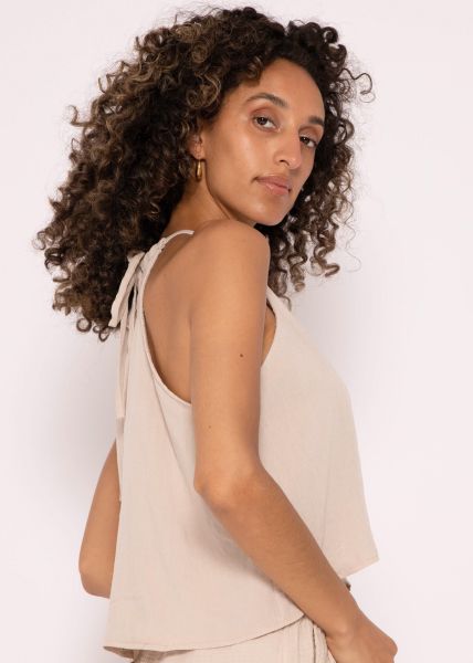 Schimmerndes, schulterfreies Viskose-Top, beige