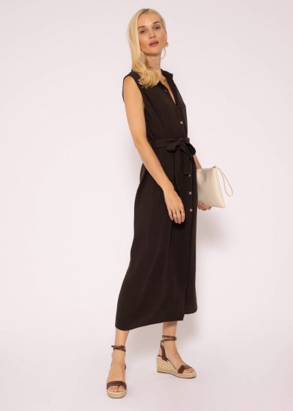Langes, ärmelloses Musselin Kleid, schokobraun