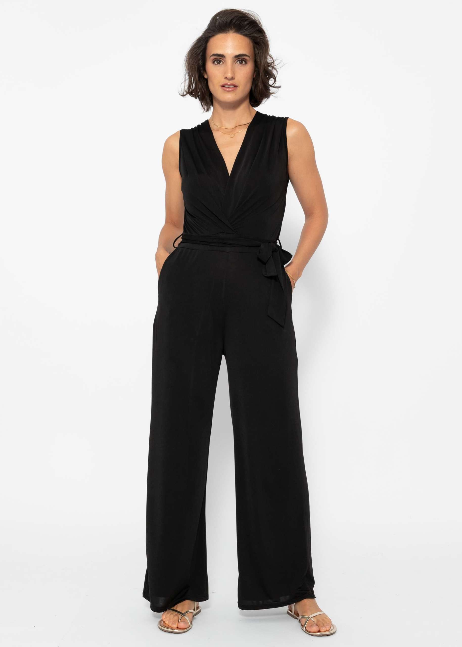 Fließender Jersey Jumpsuit - schwarz