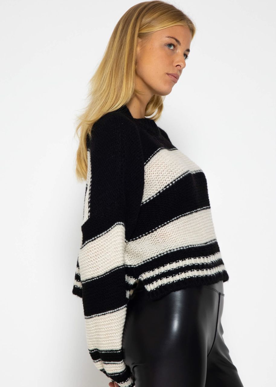 Crop Pullover mit Blockstreifen, schwarz-offwhite