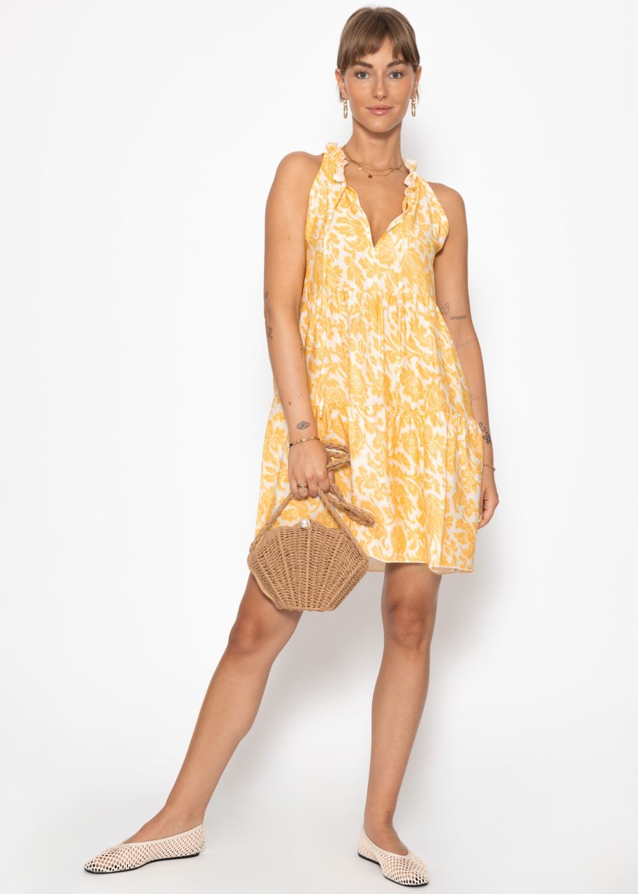 Kurzes Sommerkleid mit Blumenprint - gelb