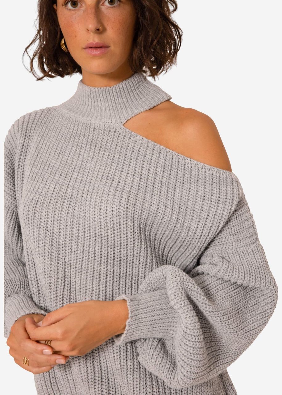 Oversize Cut-Out Pullover - grau