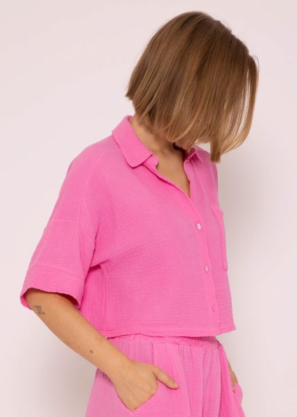 Kurze Musselin Blusen Jacke, pink
