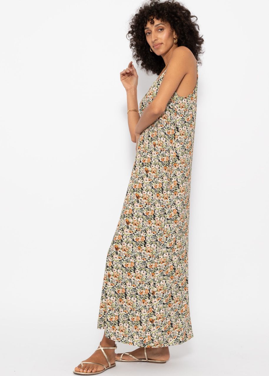 Maxi Kleid mit Blumen-Print - khaki