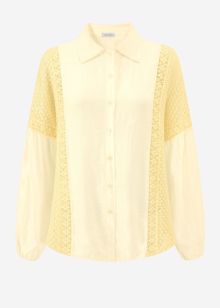 Leinen Bluse mit Spitze - buttergelb