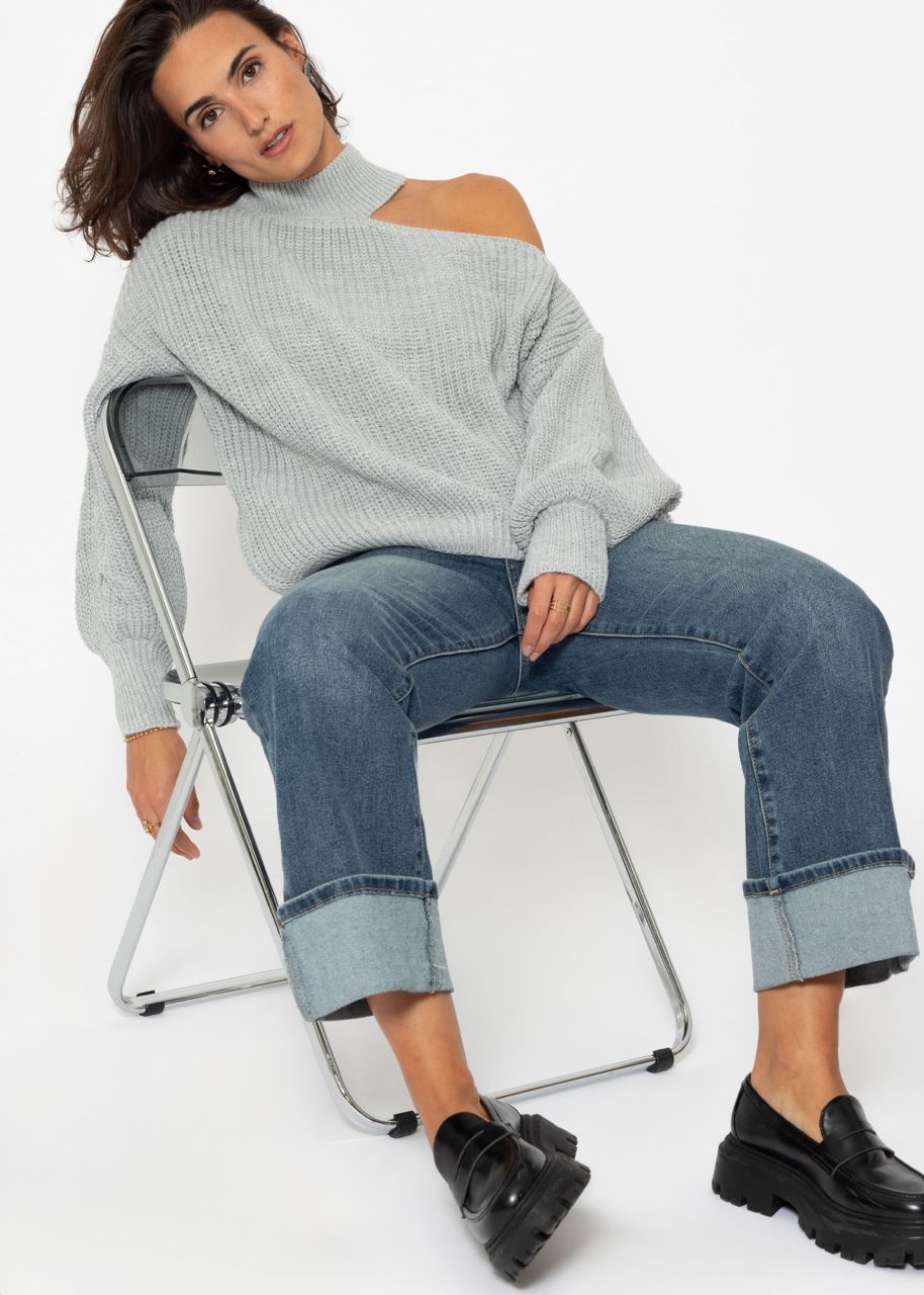 Oversize Cut-Out Pullover - grau