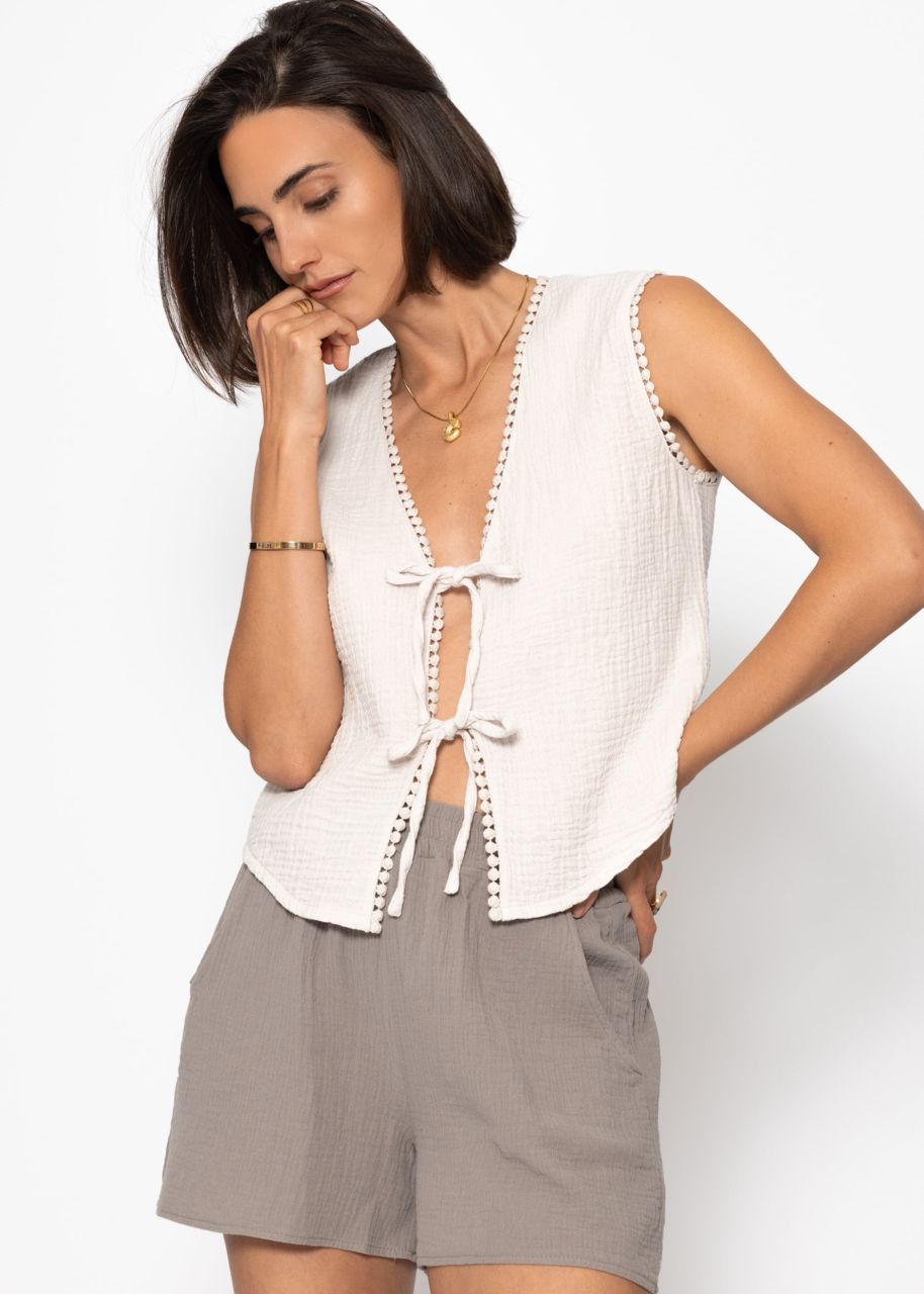 Musselin Top mit Schleifen - hellbeige