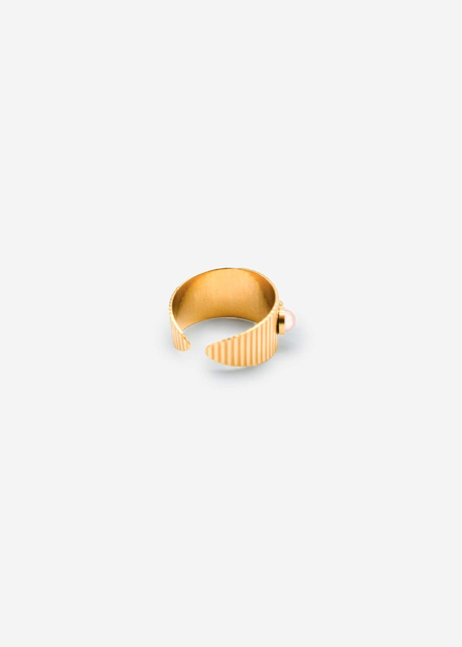 Breiter Ring mit rosa Schmucksteinen - gold