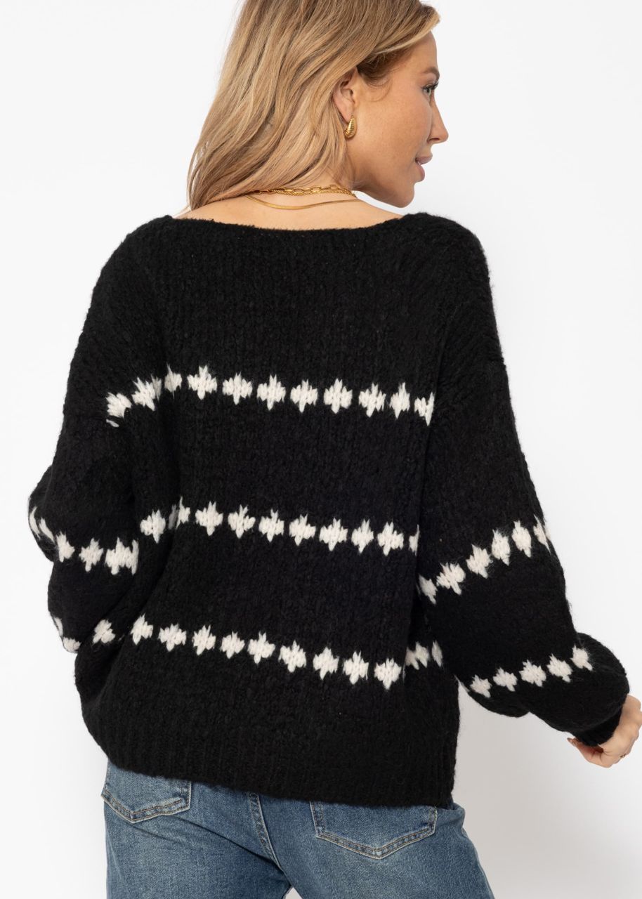 Pullover mit Fantasie-Streifenmuster - schwarz