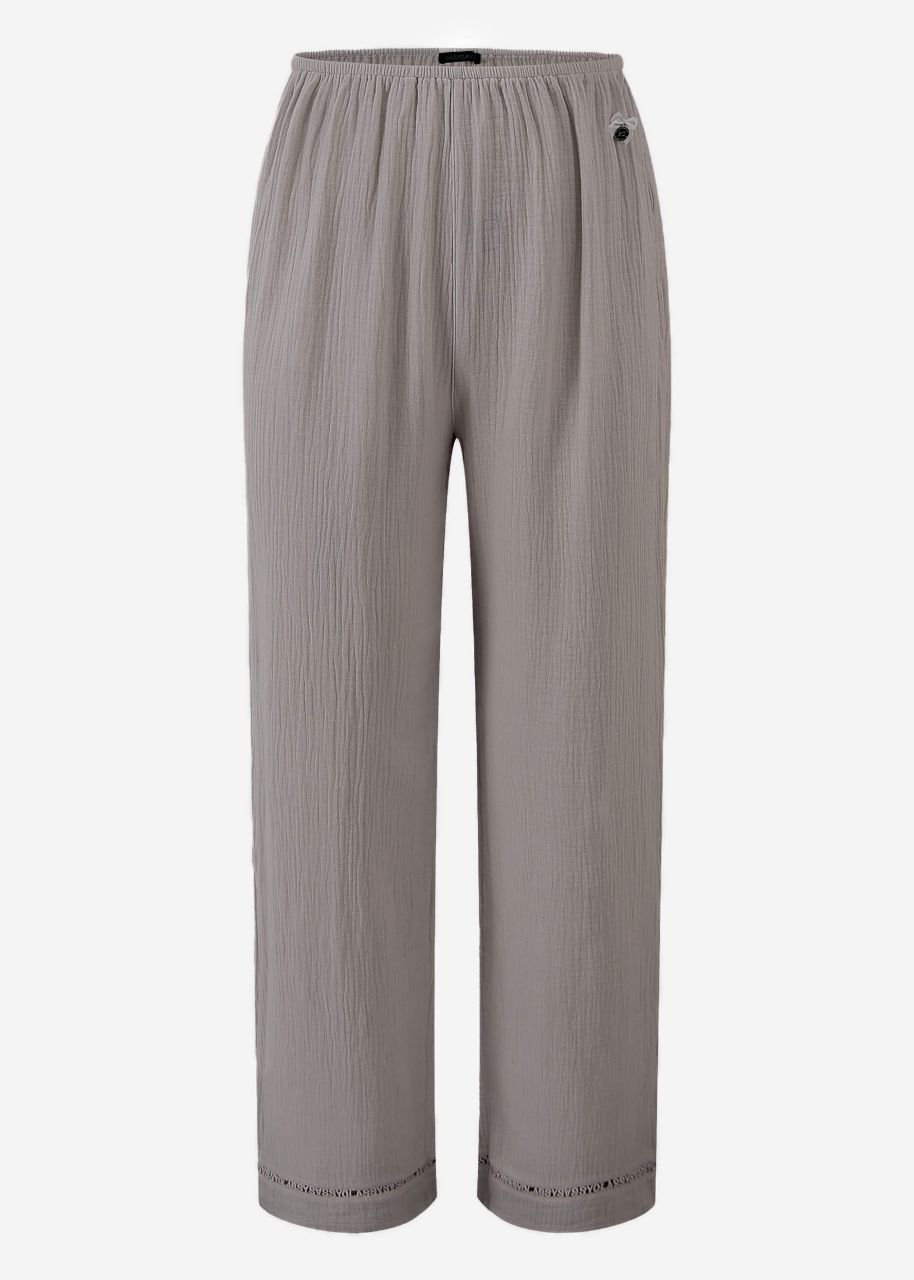 Musselin Pyjamahose mit Spitzenborte - taupe