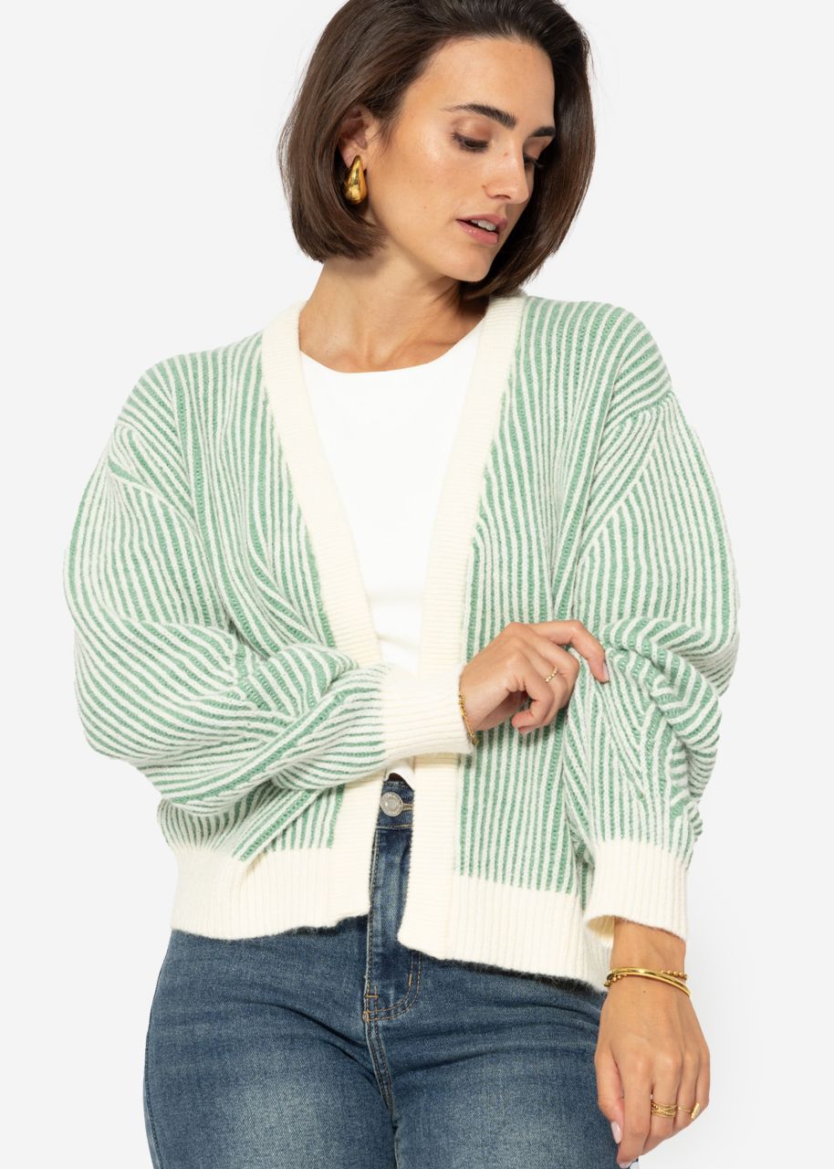 2-farbig gerippter Cardigan - offwhite-grün