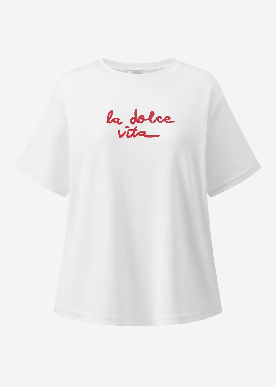 T-Shirt mit LA DOLCE VITA Print - weiß