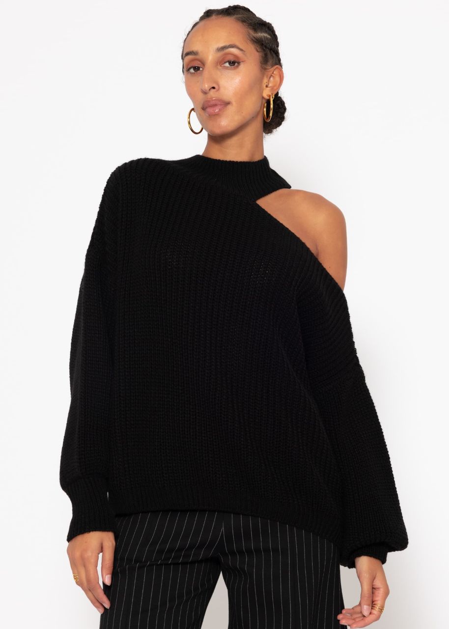 Oversize Cut-Out Pullover - schwarz