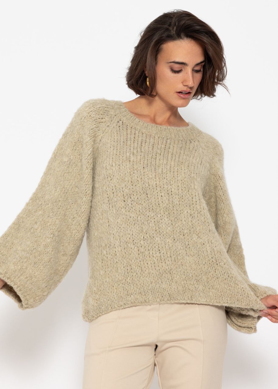 Pullover mit weitem Rundhalsausschnitt - beige