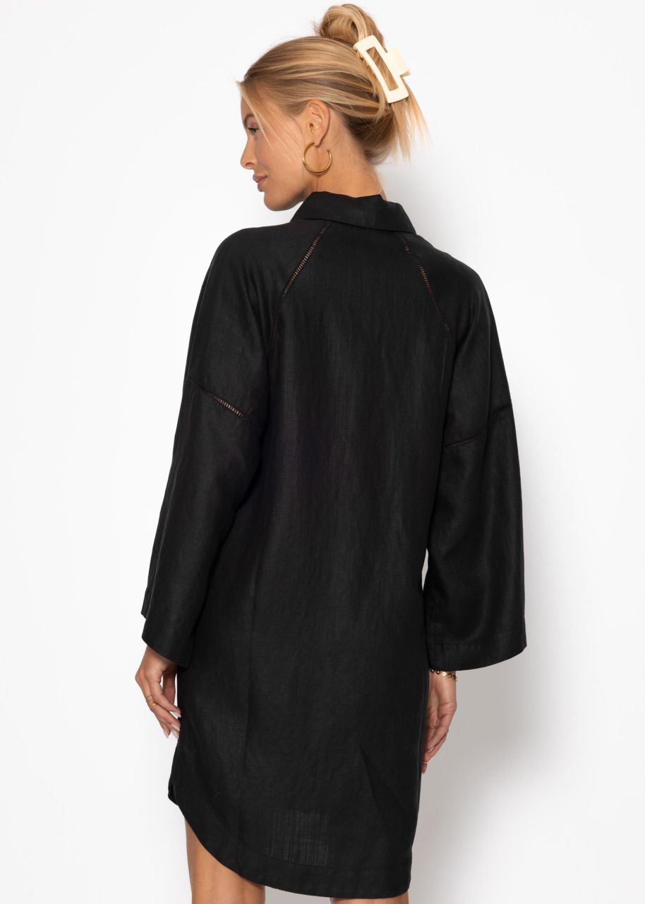 Leinen Kleid mit Knopfleiste - schwarz