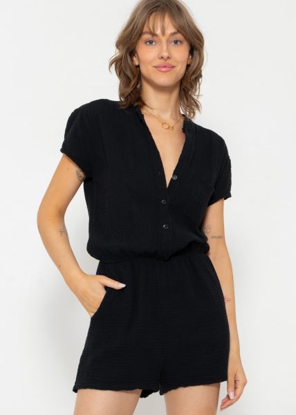 Musselin Jumpsuit - schwarz