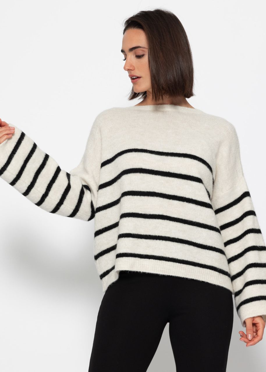 Gestreifter Pullover mit tiefem Rückenausschnitt - offwhite