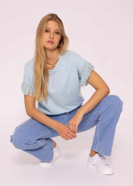 T-Shirt mit Fransenborte, hellblau