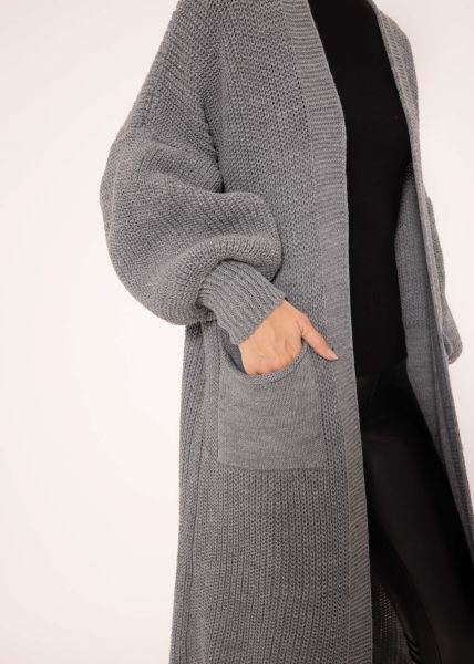 Maxi Cardigan mit Taschen - dunkelgrau