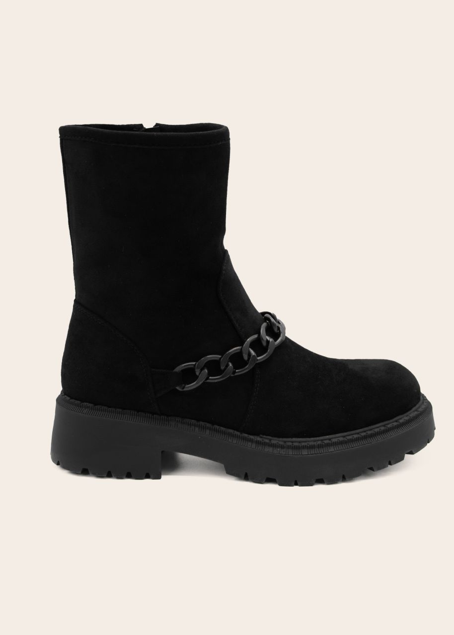 Plateau Boots mit Kette, schwarz
