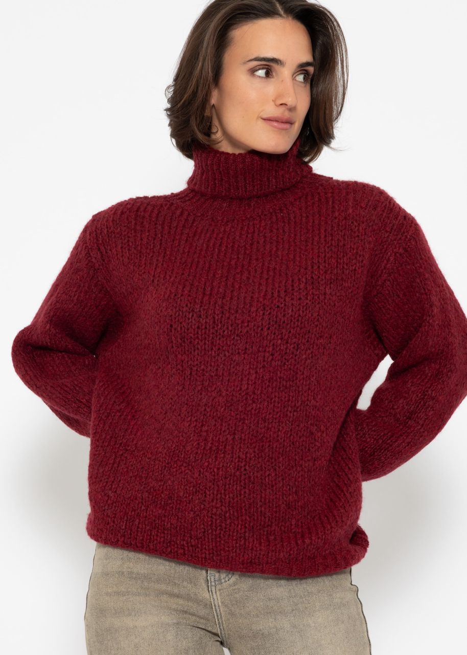 Oversize Rollkragenpullover - burgundy