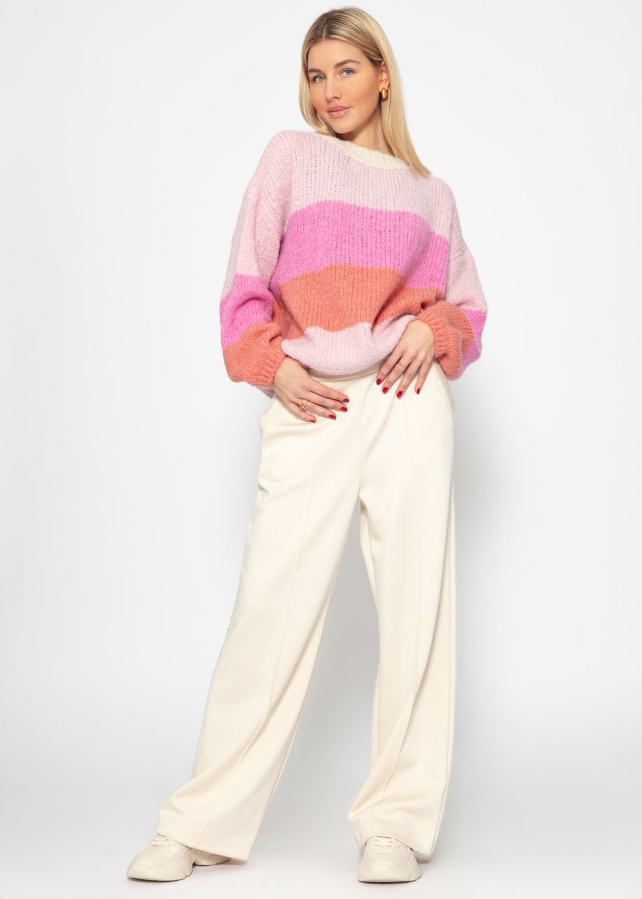 Gestreifter Strickpullover - rosa-peach