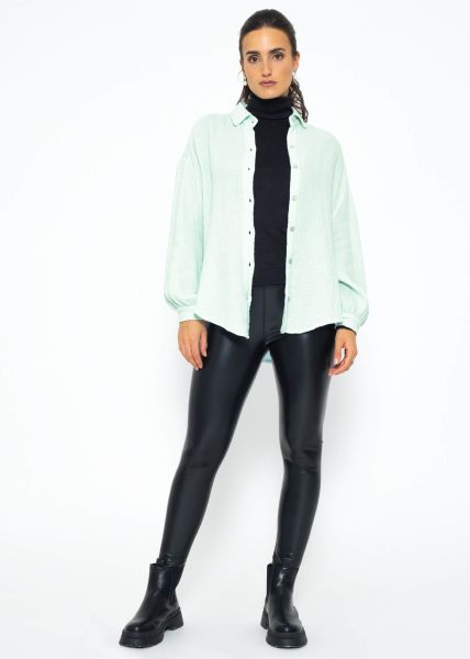 Musselin Bluse oversize, kurz, pastellmint