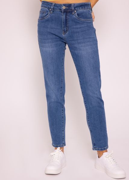 Highwaist Relax Fit Jeans, mittelblau